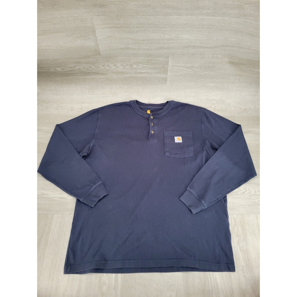 Carhartt Original Fit Shirt Men's Large Navy Blue Quarter Button Long Sleeve